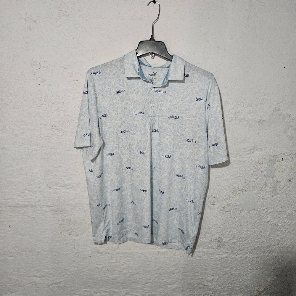 Puma Polo Shirt Mens Extra Large Sea Plane Tropical Print Golf Casual Athletic
